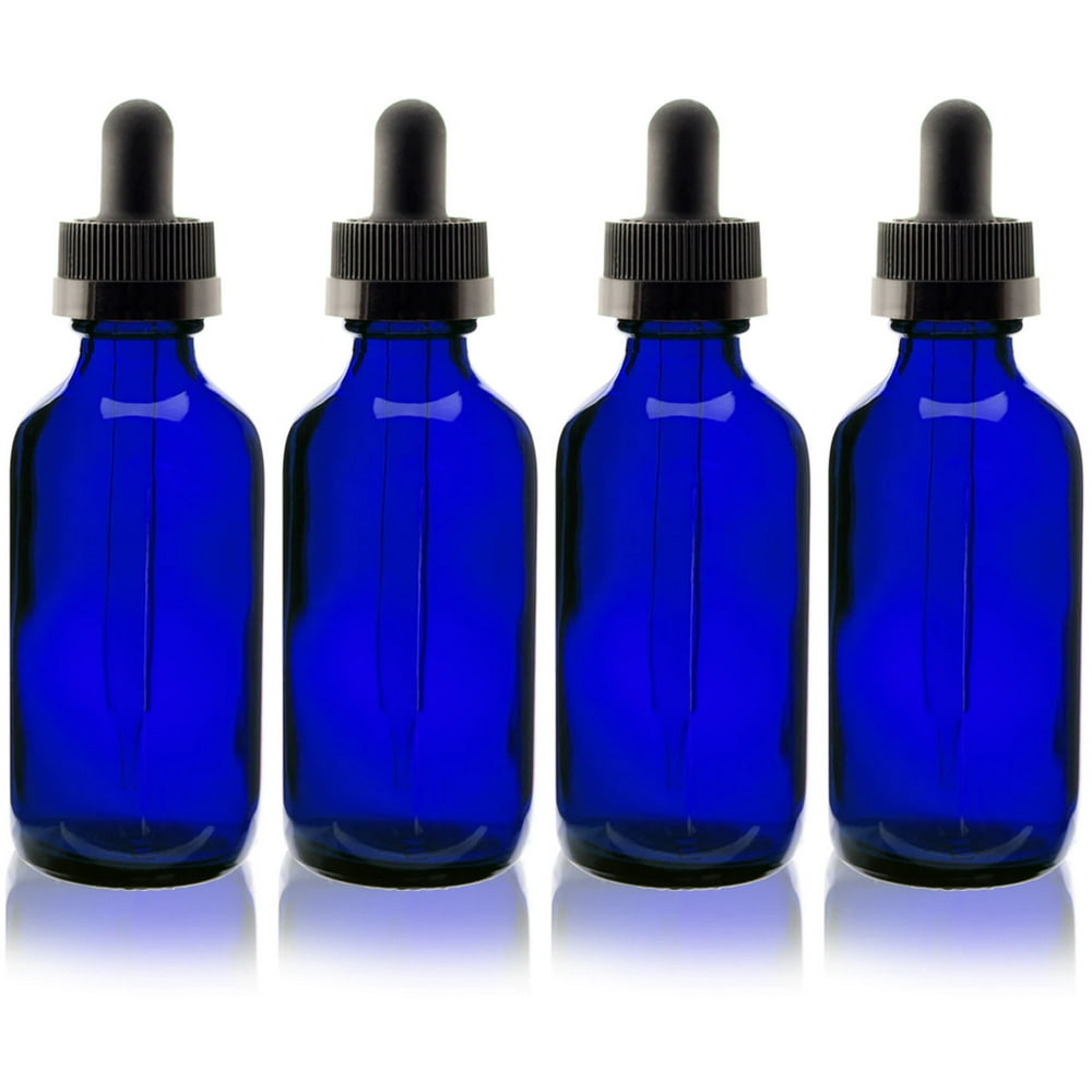 Cobalt Blue 1oz Dropper Bottle (30ml) Pack of 4 Glass Tincture