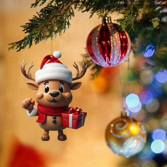 Adorno colgante de coche de familia de renos acrílicos hecho a mano | Decoración para árbol de Navidad | Adorno de ciervo colorido de 8 cm para coche, casa, oficina | Regalo para niños y estudiantes