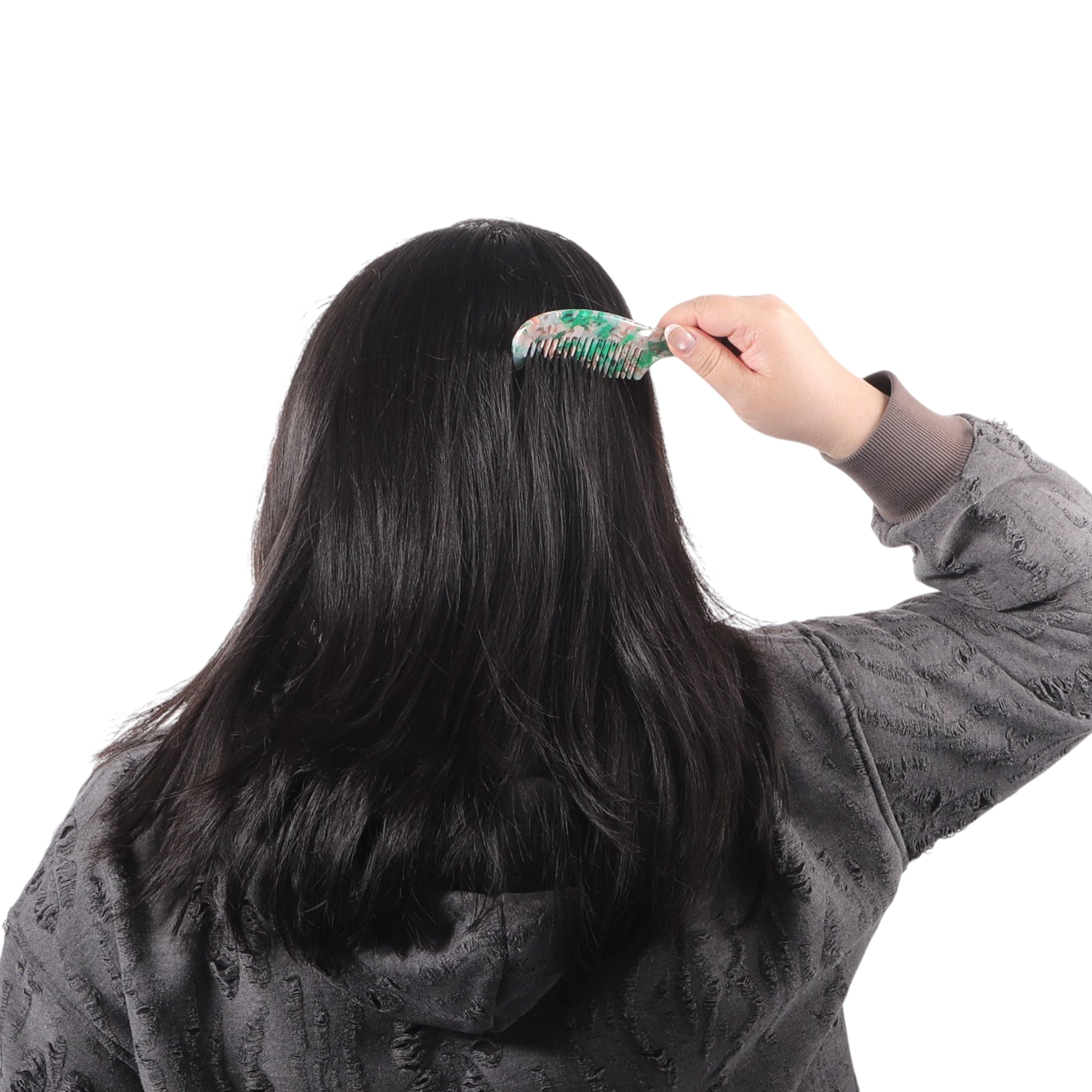 Unique Bargains 1 Pc Durable Marble Texture Large Tooth Comb for All Hair Types Green