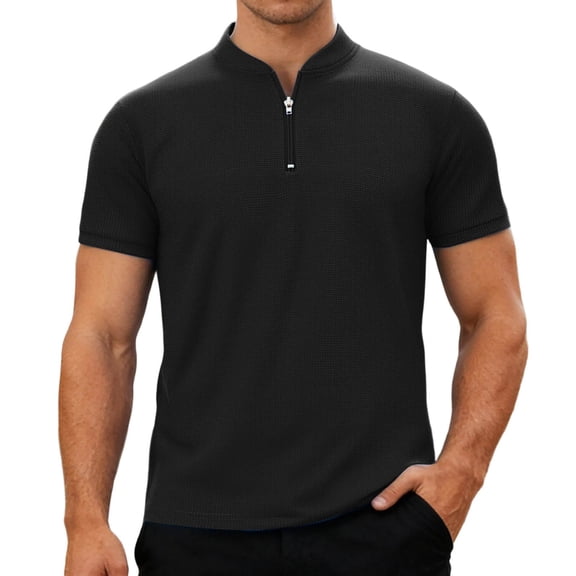 RMGVDSD Mens Henley Shirt Short Sleeve Polo Golf Shirts Stand Collar Casual Breathable Comfortable Summer Tops Textured Business Wear Stylish Golf Shirts