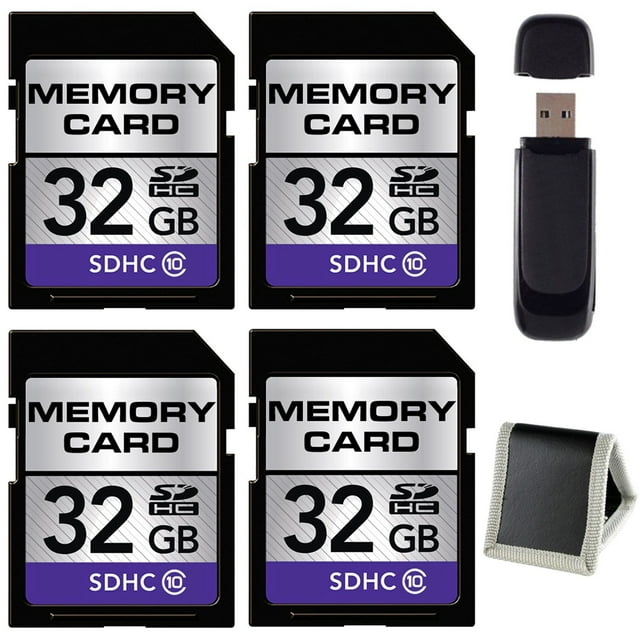 32GB SDHC Class 10 Memory Card + SD Card USB Reader + Memory Card Wallet Bundle (4-Pack)