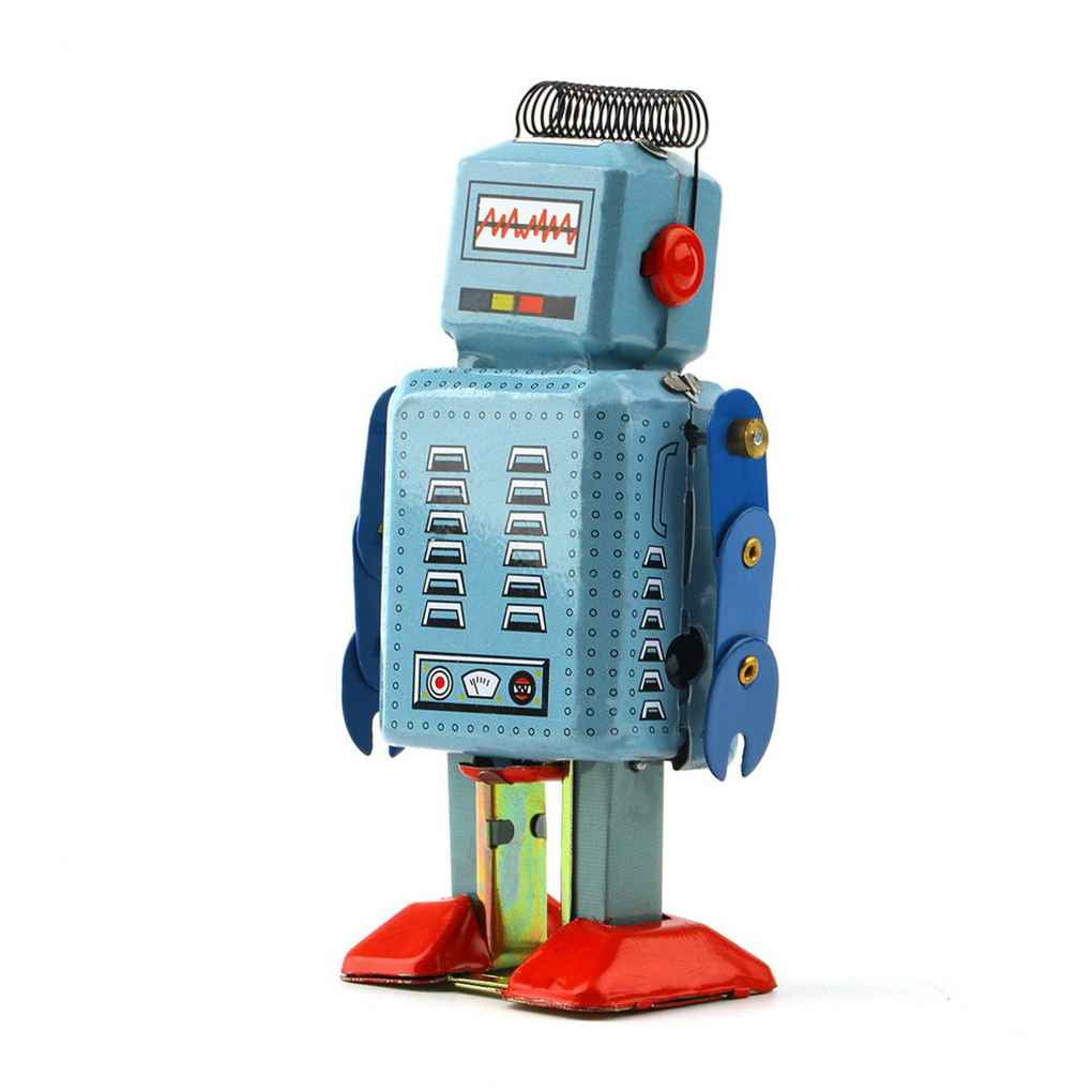 Metal Clockwork Wind Up Walking Iron Robot Toy Retro Mechanical Kids Gift 