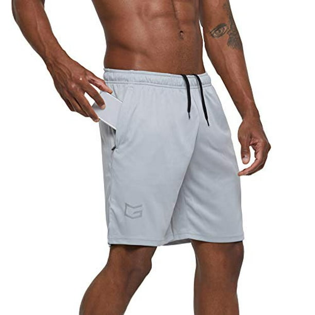 g gradual Mens 7 Workout Running Shorts Quick Dry Lightweight gym Shorts  with Zip Pockets (gray Small) 