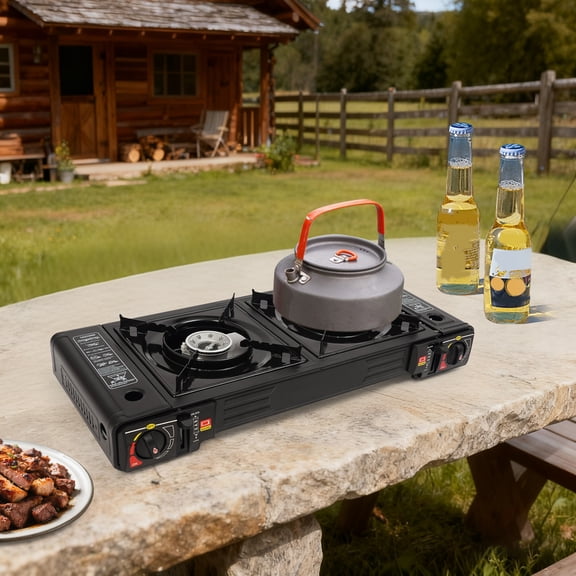 Portable Dual Burner Camping Stove with Carry Case, 2500W Each