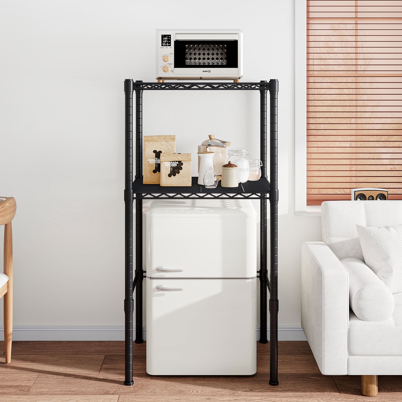 Mini Fridge Stand Adjustable Height Storage Shelf Metal   Storage Rack Trash Can and Microwave Stand for Dorm, Kitchen,   Office, Apartment