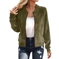 thumbnail image 2 of Bomber Jacket Women Long Sleeve Faux Suede Casual Zip Up Jacket Lightweight Fall Coat Outerwear Streetwear, 2 of 5