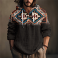 thumbnail image 2 of WTOBBY Men's Printed Cotton Linen Hooded Long Sleeve Shirt with Gradient Design for Spring and Summer Casual Daily Wear Lightweight and Breathable Pullover Top ,Black M, 2 of 5