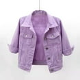 thumbnail image 3 of Rswnyirn Women's Casual Denim Jacket Button Down Half Sleeve Jean Outerwear Fall Coat Tops Purple M, 3 of 5