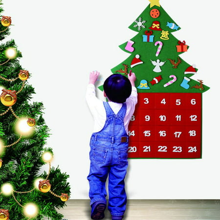 Felt Christmas Tree Advent Calendars DIY 24 Days Countdown Decorations Xmas Wall Door Hanging