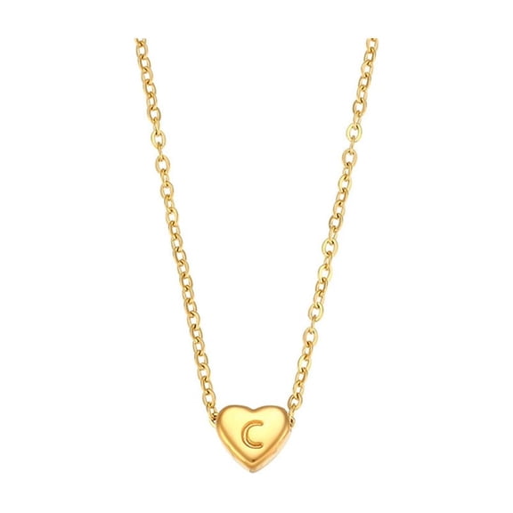 HIJONES Women's Stainless Steel Small Love Heart Locket Necklace 26 Initial Alphabet A-Z Pendant Choker Chains C