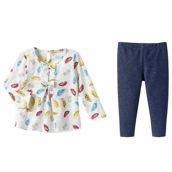 Infant Girls Tan Feathers Baby Outfit Shirt & Denim Jeggings Leggings Set NB