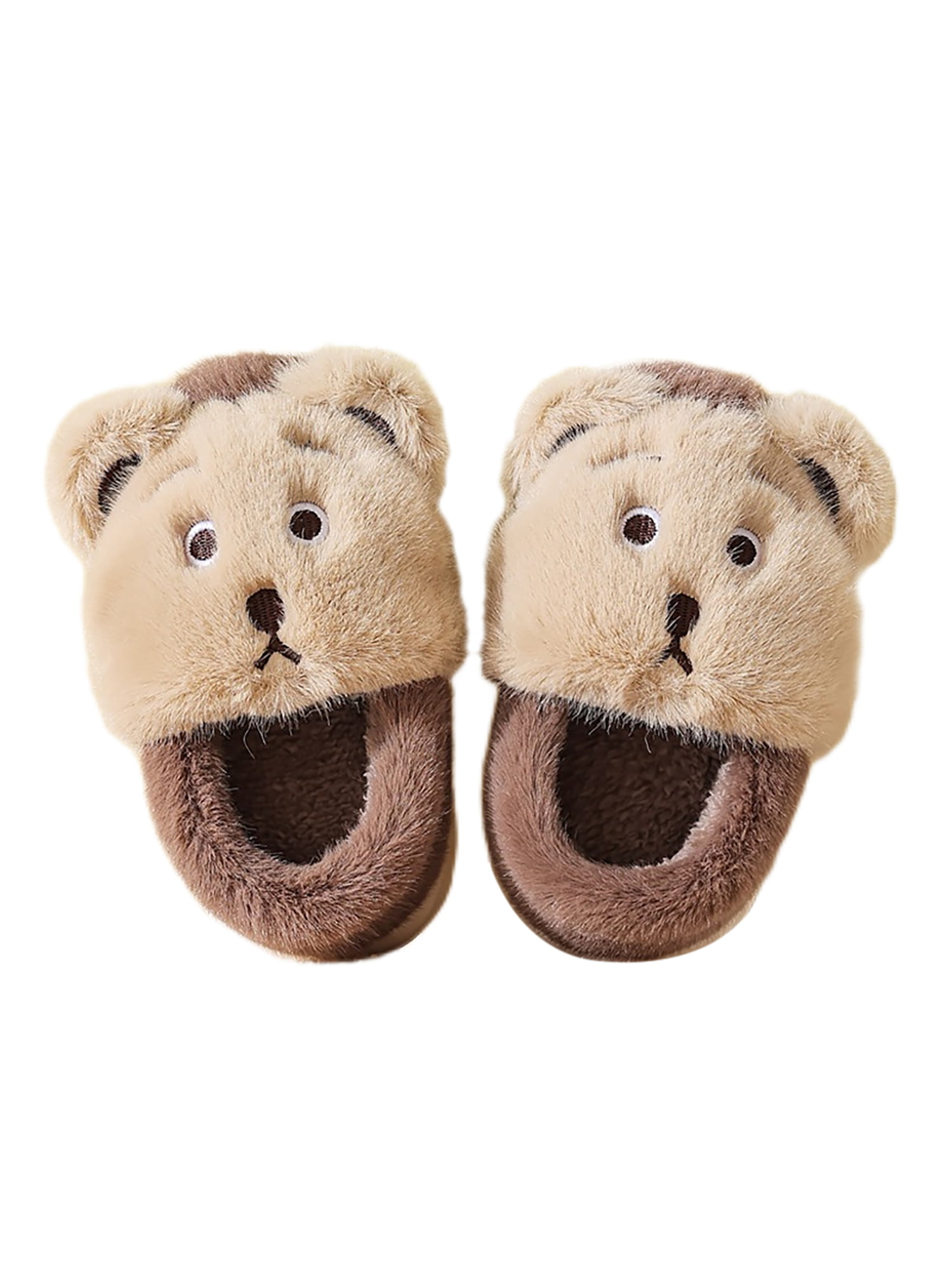Lacyhop Children Animal Slippers Plush Lining Fuzzy Slipper Cartoon Winter  House Shoes Home Comfort Warm Indoor Shoe Soft Slip On Fluffy Slides Coffee   