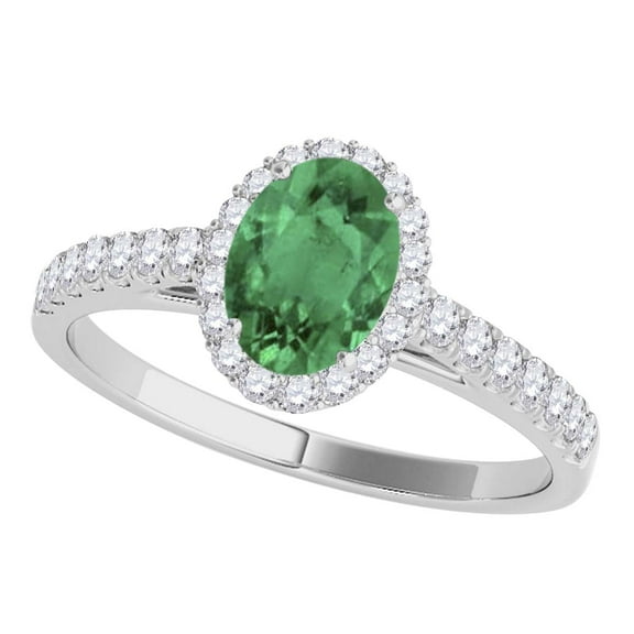 Mauli Jewels Rings for Women 0.70 Carat Diamond And Oval Shaped Emerald Ring 4-prong 10K White Gold