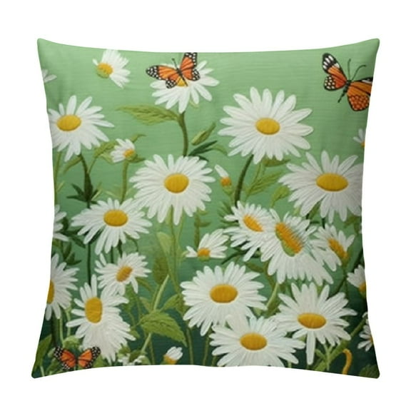 Creowell  Spring Pillow Covers, Farmhouse Spring Summer Decor Light Green Daisy Floral Spring Pillows Decorative Throw Pillow Covers for Couch Sofa Indoor Outdoor