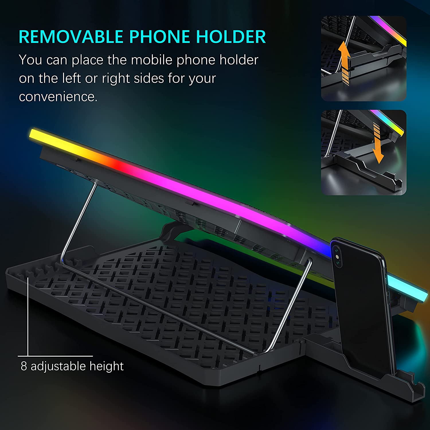 TopMate C12 Laptop Cooling Pad RGB Gaming Laptop Fan for Desk, Notebook Cooler with 6 Quiet Fans for 15.6-17.3" Laptops - Ice Blue LED Light