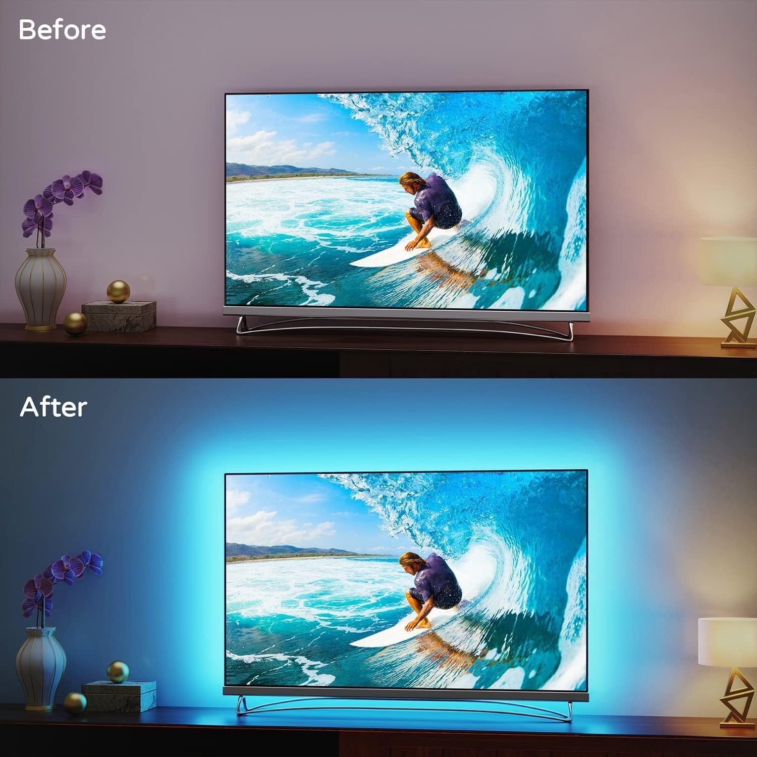 5V USB Led Strip Light  Music Sync RGB Multicolor Background Lighting for TV PC Laptop Bias Lighting Gaming Room TV Backlight Bluetooth App and Remote Controlled (20Meter/66f)