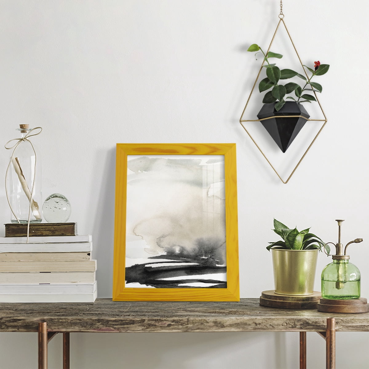 Ebony Horizon Triptych I - Framed Print w/glass - Sunflower Yellow