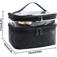 thumbnail image 2 of Bolsa de maquillaje portátil de doble capa, organizador de cosméticos con ranuras para brochas y capa superior transparente, 2 of 7
