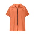 thumbnail image 4 of Cotton Linen Shirts Womens Zip Up Lapel Collar Tops Short Sleeve Summer Dressy Casual Blouses with Chest Pocket (M, Orange), 4 of 6