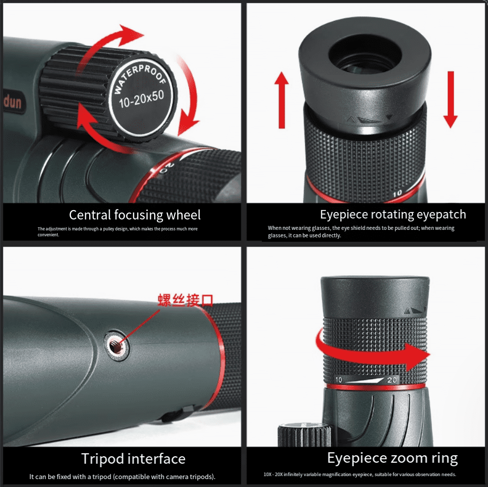 10-20x50 Zoom HD Telescope Monocular Camping Powerful Long distance With Tripod Phone Clip For Watching Bird Hunting Binoculars