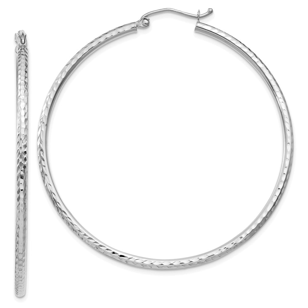 14K White Gold Earring Hoop Women'S 50 mm Diamond-Cut 2Mm Round Tube ...
