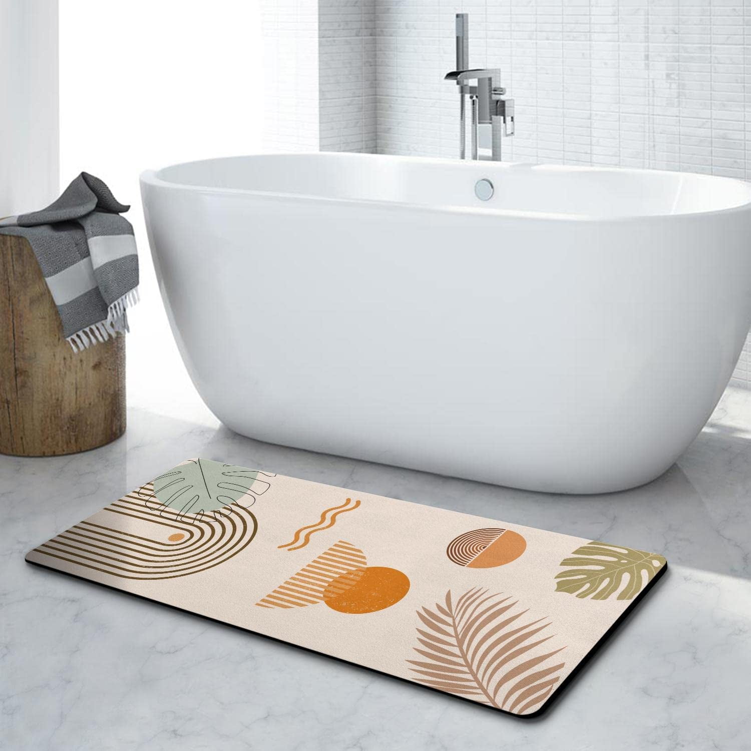 Homary 16 x 24 Modern Rectangle Non-Slip Soft Bath Mat Geometric Abstract Bathroom Rug