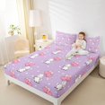 thumbnail image 3 of Manfei Cartoon Kitten King Sheets, Valentine's Day Love Heart Balloon Bedding, Purple, 4 Pieces, 1 Flat Sheet, 1 Fitted Sheet and 2 Pillowcases, 3 of 6