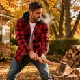 thumbnail image 4 of Big & Tall Men's Hooded Flannel Shirt Plaid Shacket Long Sleeve Button Down Workwear Jacket with Drawstring Hood for Hiking Winter Outdoors, Red, 5XL, 4 of 11