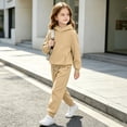 thumbnail image 6 of ITSAME Girls 2-Piece Outfits Long Sleeve Hooded Sweatshirt and Sweatpants Set Fall Winter Casual Active Clothing Beige Size 4T, 6 of 7