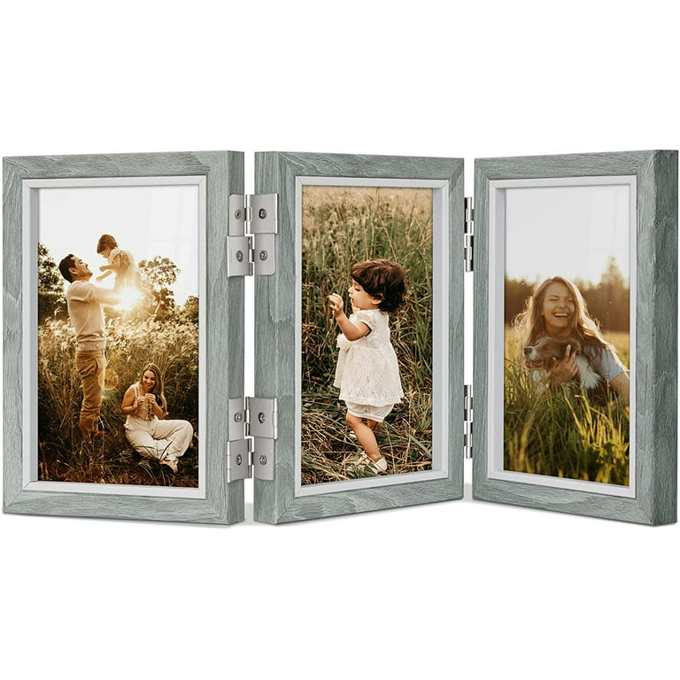 Afuly 4x6 Picture Frame Multi Photos 3 Openings Grey Photo Frames Folding  Hinged Trifold Collage Frames