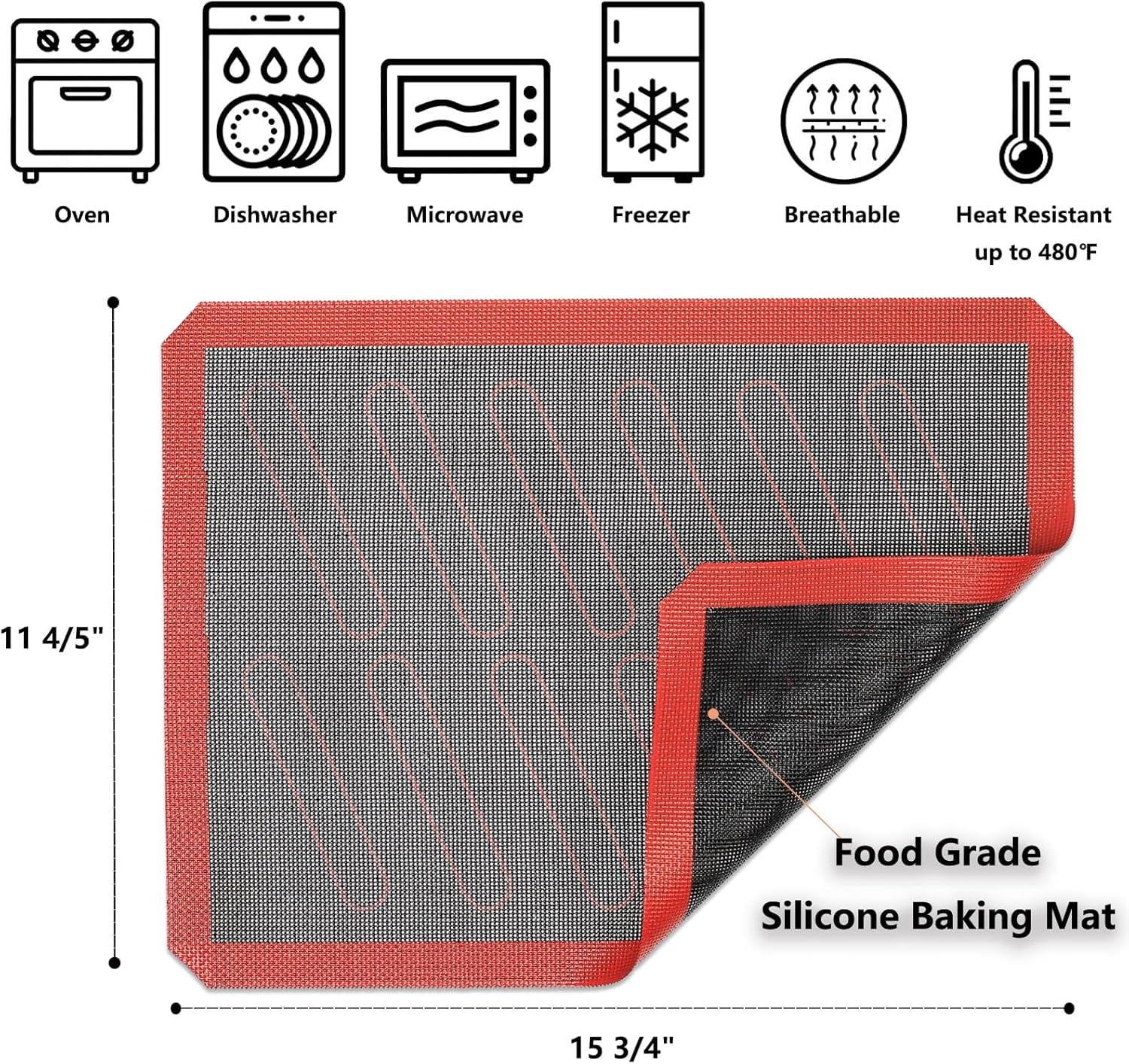 Perforated Silicone Baking Mats 2 PCS Eclair Mat for Half Sheet with 12 Printed Oblong Guides Non-Stick Reusable Oven Liners Making Bread/Pizza/Pastry/Cookie 11-4/5" x 15-3/4"