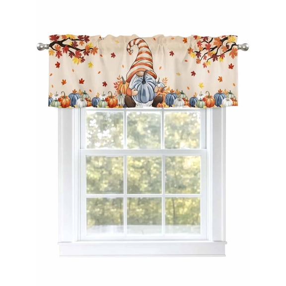 Thanksgiving Gnome Valances for Windows Pumpkin Fall Maple Leaf Yellow Gradient Rod Pocket Curtains Valance Short Window Treatment Drapes for Living Room, Bedroom Bathroom 42" W x 18" L