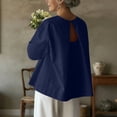 thumbnail image 6 of Craaazy Womens Solid Color Crewneck Cotton Long Sleeve Tops with Back Keyhole Cutout for Summer Daily Wear Gift, 6 of 8