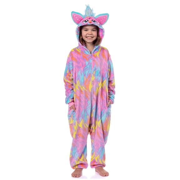 Furby Union Suit Girls' Tie Dye Kigurumi Hooded One Piece Loungewear Pajamas