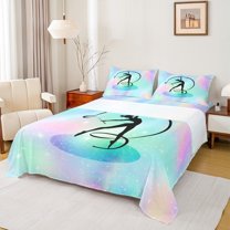 Homewish Kids Gymnastics Dancing Twin Sheet Sets,Gradient Blue Green Twin Fitted Sheet,Kids Gymnast Sports 03 For Girls,Breathable Home Decor,3 Pieces