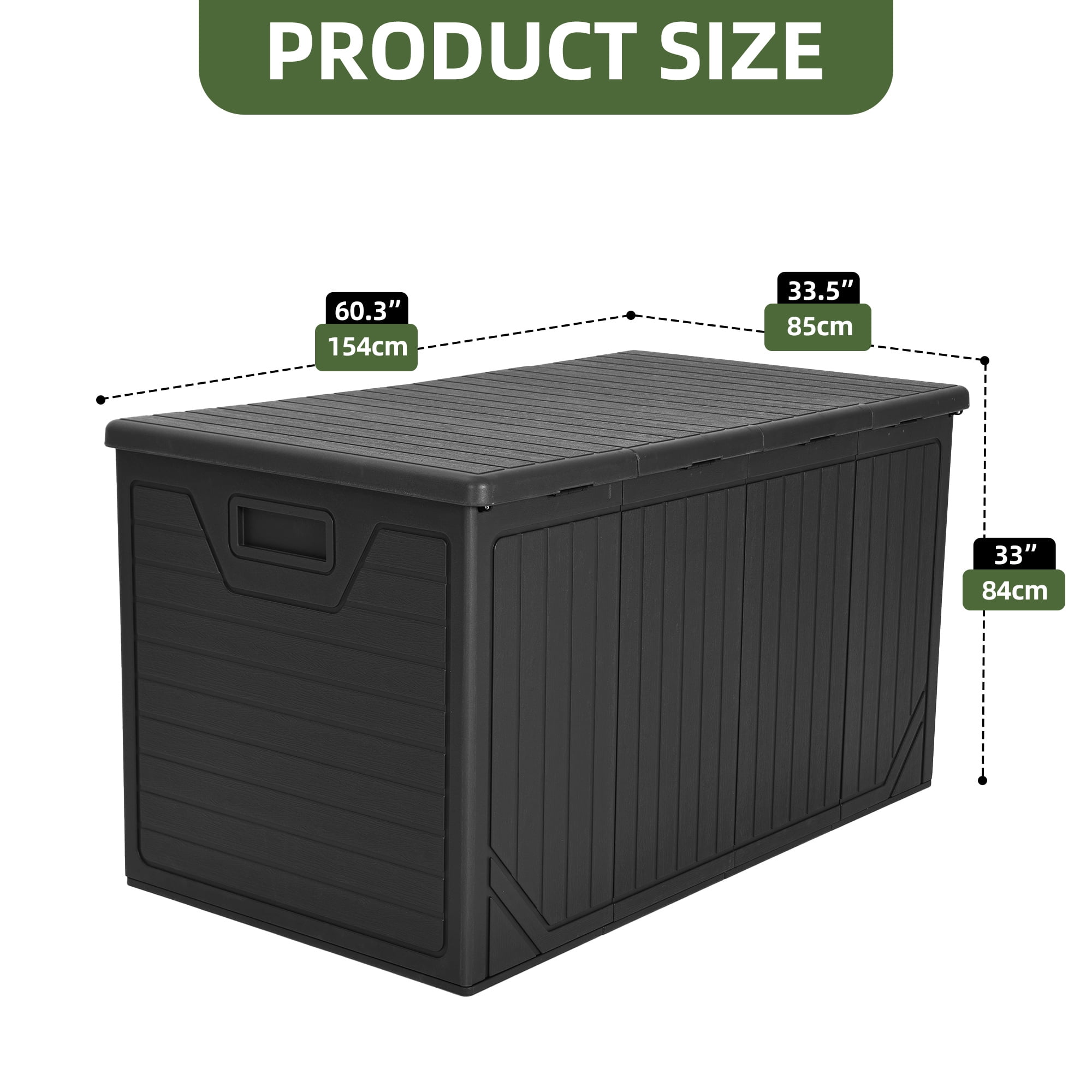 Uforic 300 Gallon Extra Large Outdoor Deck Box, Double-Wall Waterproof Lockable Resin Storage Box, Multipurpose Patio Storage Bin for Garden Tools Pool Supplies, Black
