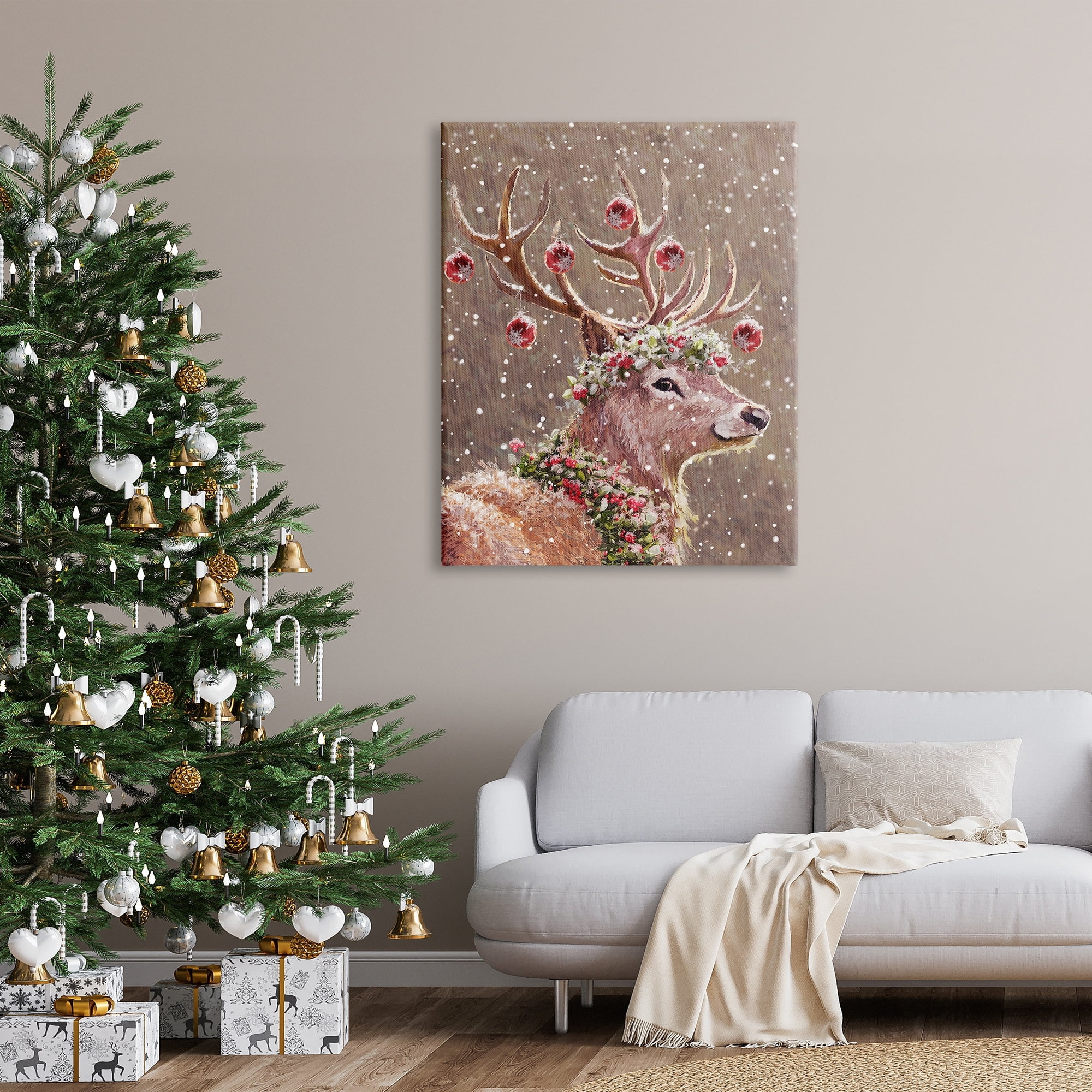 Stupell Industries Deer Antler Holiday Ornaments Holiday Painting Gallery Wrapped Canvas Print Wall Art