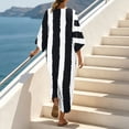 thumbnail image 4 of HAPIMO V Neck Abstract Stripe Loose Midi Dress Women Casual Dress for Daily Wear Black XL, 4 of 8