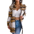 thumbnail image 2 of Nokiwiqis Women Buttons Tops, Long Sleeve Lapel Neck Plaid Buttons Casual Street Party Buttons Coat+ Waistband, 2 of 7