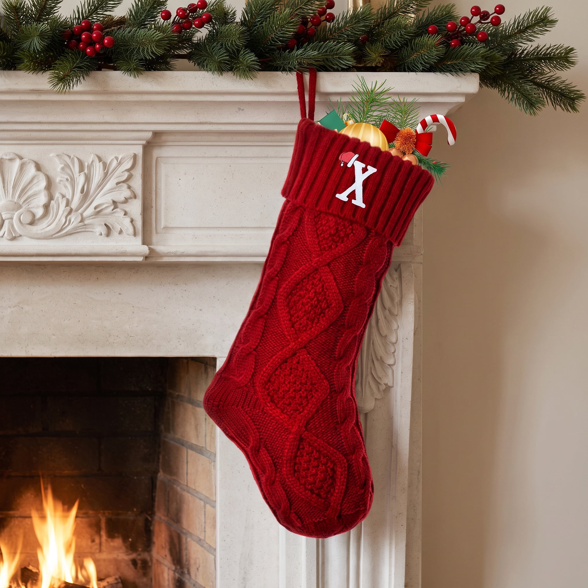 Unique Bargains Canine Bone Christmas Stocking Luxury Puppy Holiday Keepsake Sack Red Letter X 17"