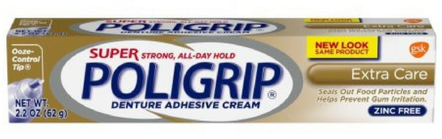 SUPER POLIGRIP Denture Adhesive Cream Extra Care 2.20 oz (Pack of 2)