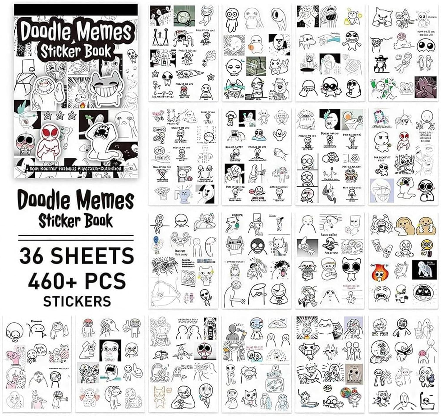 Hand-Drawn Meme Sticker Book, Internet Culture Decals for Journaling, Express Your Mood with Waterproof Vinyl Stickers, Youth Aesthetic, No Repeat Designs