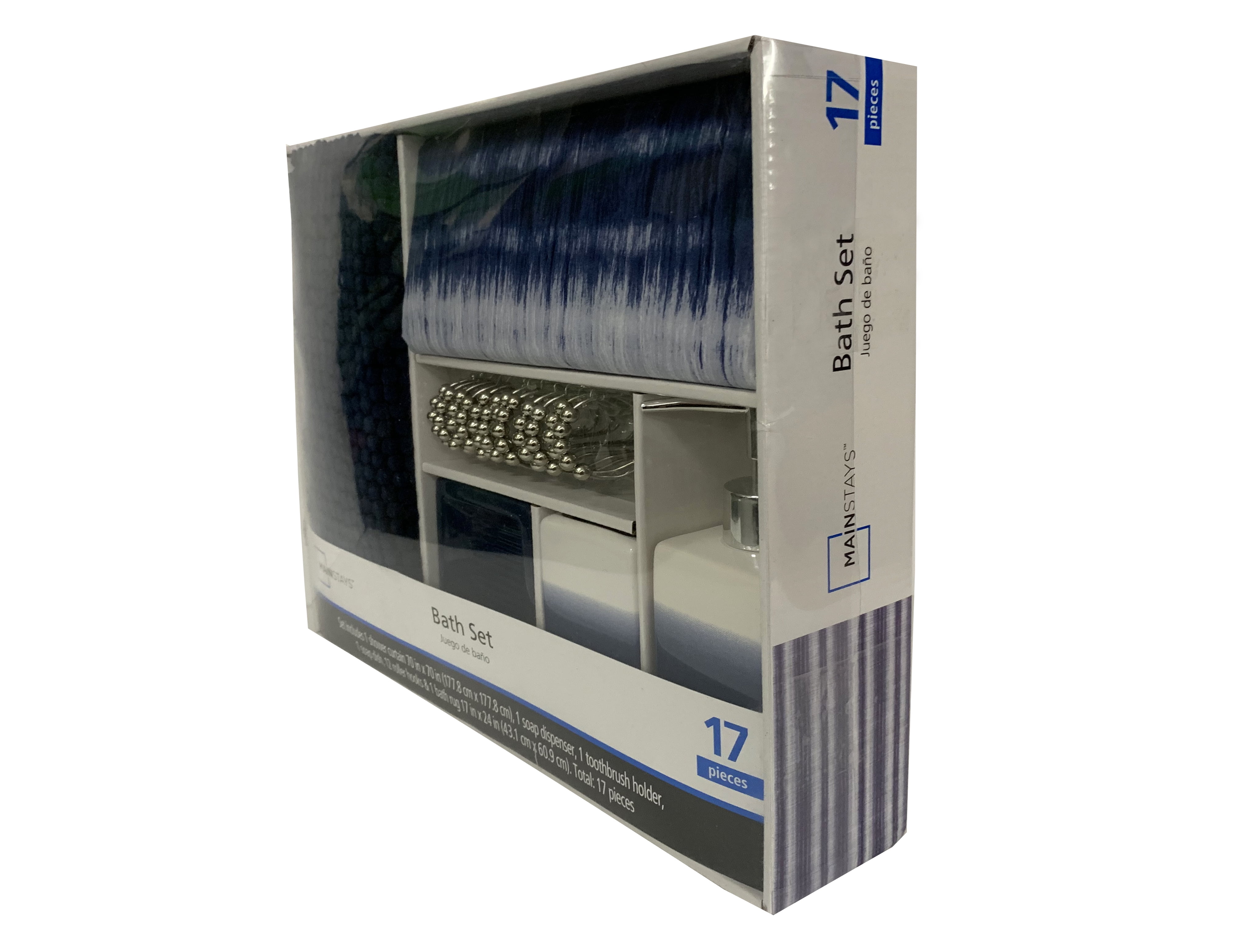 Mainstays 17-Piece Bathroom Set, Blue Shibori