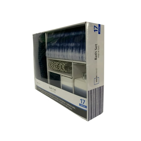 Mainstays 17-Piece Bathroom Set, Blue Shibori