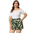 thumbnail image 4 of Women's Plus Size Pants Floral Tie Waist Casual Shorts Black 3X, 4 of 7