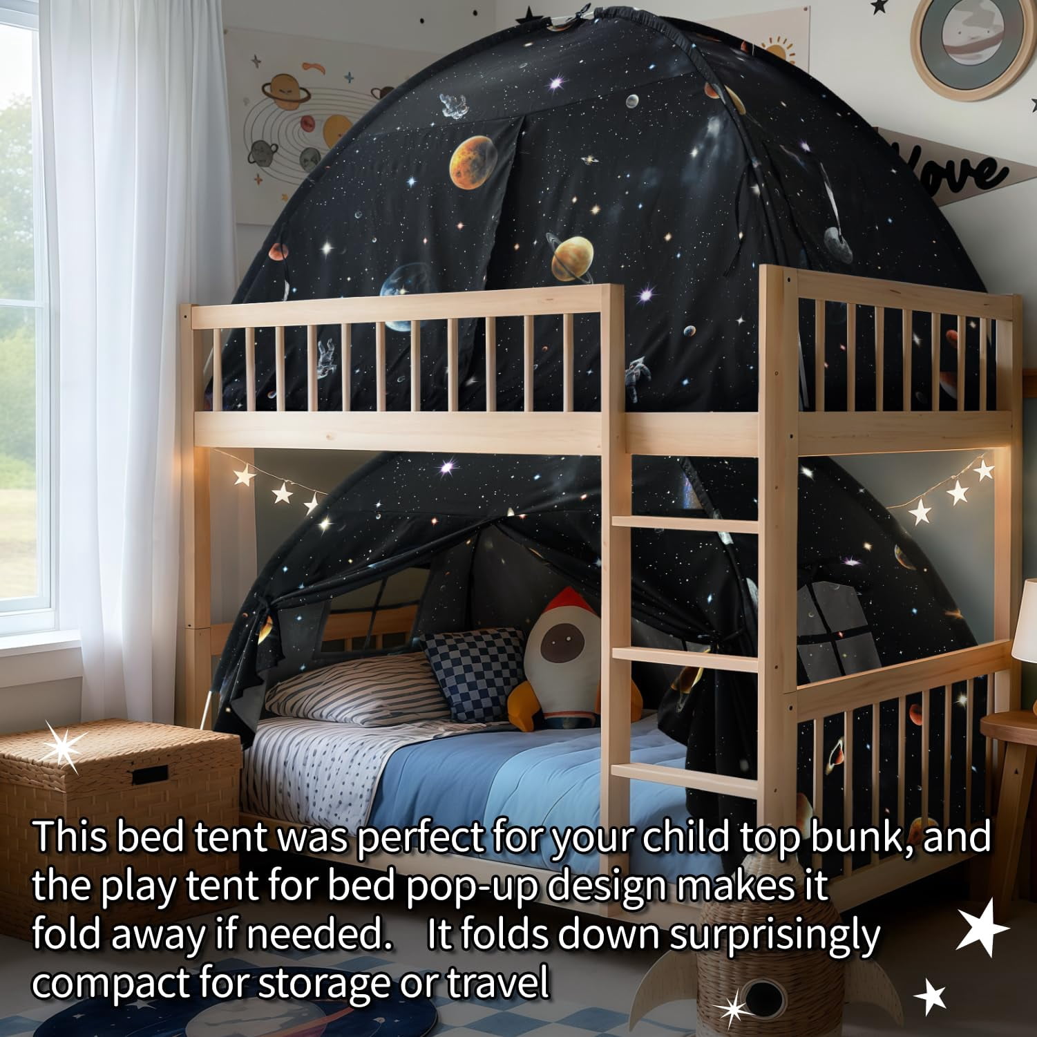 Full Bed Tent  Indoor Space Sleeping Playhouse Blackout Bunk Tents Size (galaxy Tent) For Girl Birthday House Gift