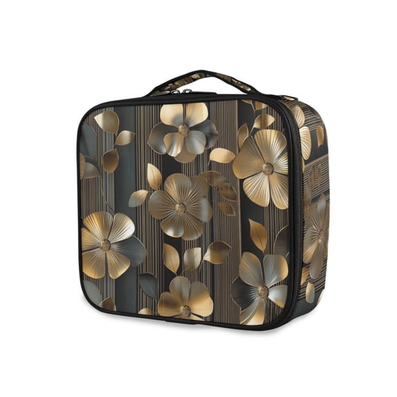 FORMRS Travel Makeup Bag Large Capacity Train Case Cosmetic Organizer with Adjustable Dividers, Floral Lines