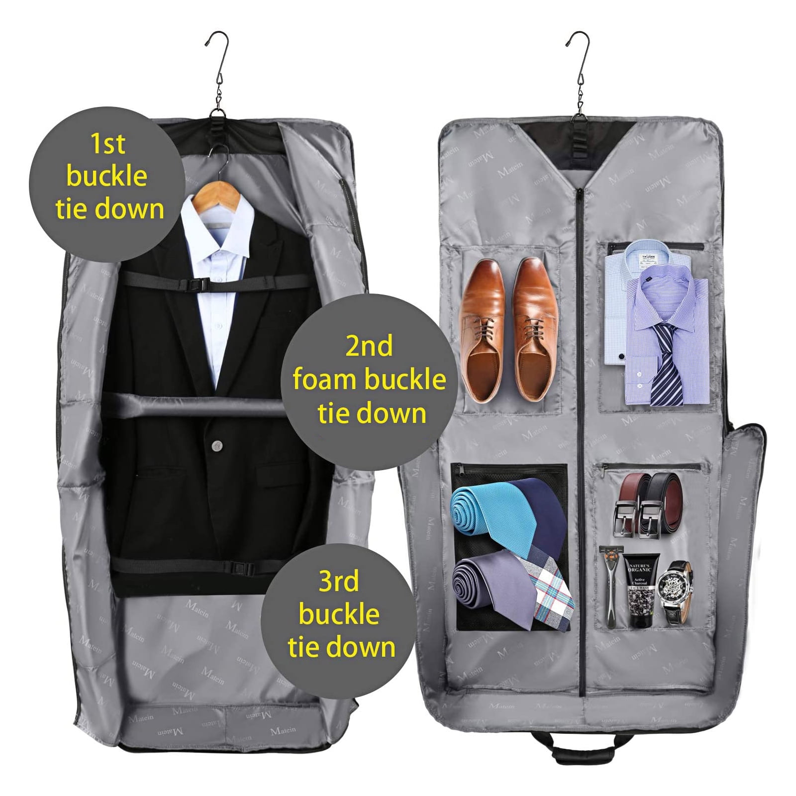 Matein Large Carry on Garment Bags for Travel, Water Resistant Hanging Suit Bag for Men Women