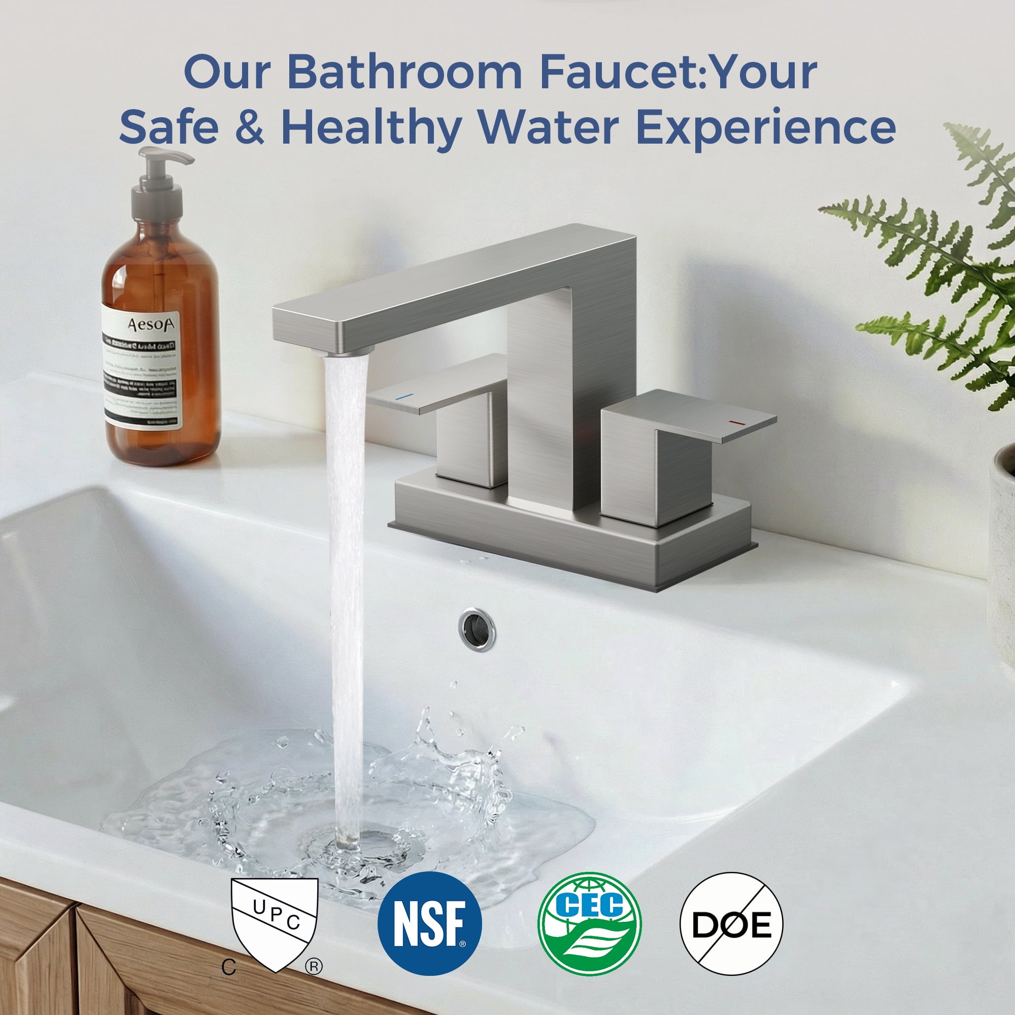 TVOFEK 4 inch Centerset Bathroom Faucet 2 or 3 Holes, Brushed Nickel Bathroom Sink Faucet Two Handles with Metal Pop up Drain and cUPC Hoses for Vanity RV Restroom