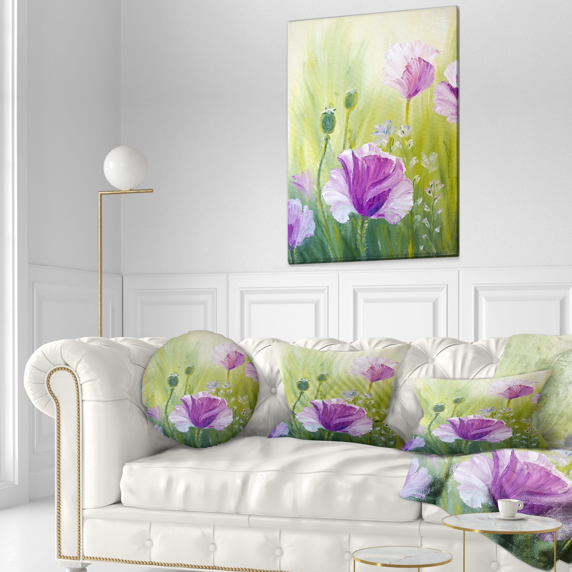Designart Purple Poppies in Morning - Floral Throw Pillow - 12x20
